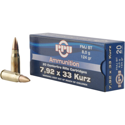 Prvi Partizan 7.9x33 Kurz Ammunition 20 Rounds FMJ-BT 124 Grain