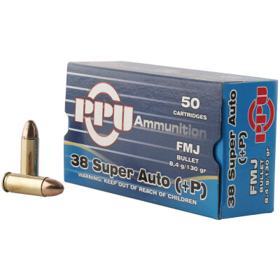Prvi Partizan PPU .38 Super +P Ammunition 50 Rounds 130 Grain FMJ 1213fps