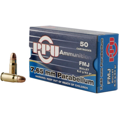 Prvi Partizan 7.65 Parabellum Ammunition 50 Rounds FMJ 93 Grain