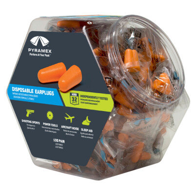 Pyramex Disposable Un-corded Earplugs 31dB Noise Reduction Rating Polyurethane Ear Plugs Orange 100 Pairs