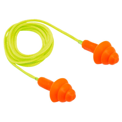 Pyramex Reuseable Corded Earplugs 24dB Noise Reduction Rating Flexible Rubber Plugs Orange 50 Pairs