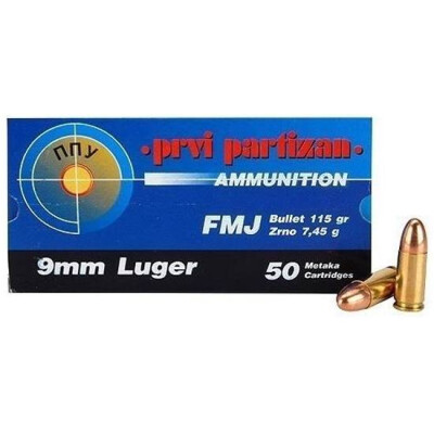 Prvi Partizan 9mm Luger 124gr FMJ 1120 fps 50 Rounds