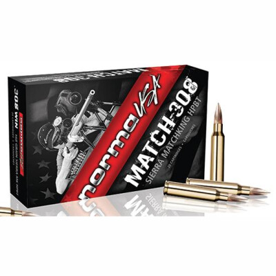 Ammo .308 Win Norma Match 168 Grain Sierra MatchKing HPBT Bullet 2720 fps 20 Rounds 20174542