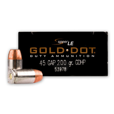 Speer Gold Dot .45 GAP Ammunition 50 Rounds JHP 200 Grains