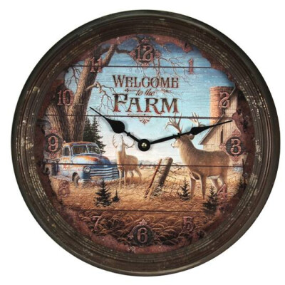 River's Edge Products Deer Scene Wall Clock Rusted 15 Inches 1034