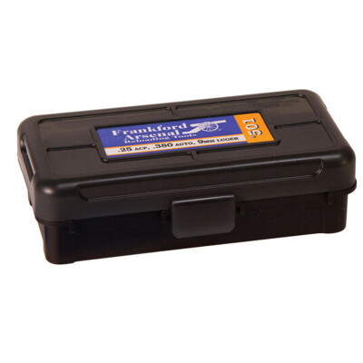 Frankford Arsenal Plastic Hinge-Top Ammo Box 50 Round .380ACP/9mm Luger and Similar Polymer Black