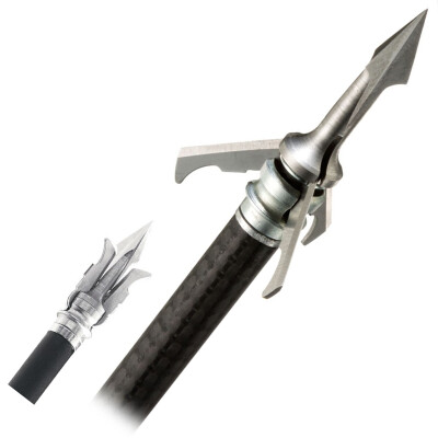 Grim Reaper Broadheads Fatal Steel Three Blade Mechanical Broadheads 100 Grain 1.25" Cutting Diameter Stainless Steel Tip Stainless Steel Blades Aluminum Ferules Black 3 Pack 1301