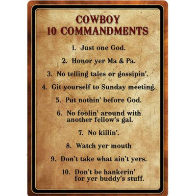 River's Edge Products Large "Cowboy 10 Commandments" Sign Steel 12 x 17 Inches 1529