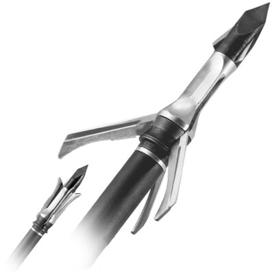 Grim Reaper Broadheads Razortip Three Blade Mechanical Broadheads 100 Grain 1.375" Cutting Diameter Steel Tip Stainless Steel Blades Aluminum Ferules Black 3 Pack 1903