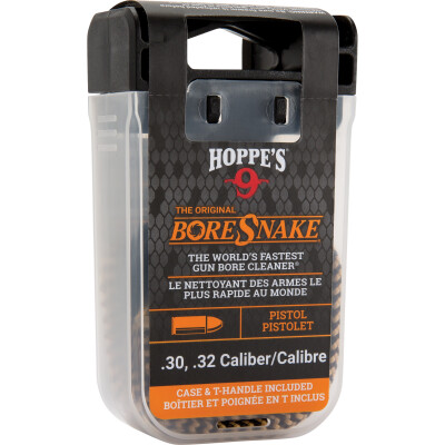 Hoppe's No. 9 Boresnake Snake Den .30/.32 Caliber Pistol Length Pull Thru Bore Cleaning Rope with Bronze Brush and Carry Case with Pull Handle Lid