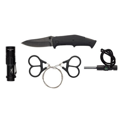 Browning Survival Kit Knife Fire Starter Saw Flashlight Compass Water Proof Box