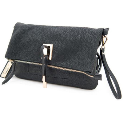 Cameleon Aya Clutch/Crossbody Handbag with Concealed Carry Gun Compartment 13"x8"x3" Synthetic Leather Black