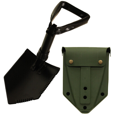 Red Rock Outdoors Military Tri-Fold Shovel Serrated Edges Black Steel Construction Case with Alice Clips