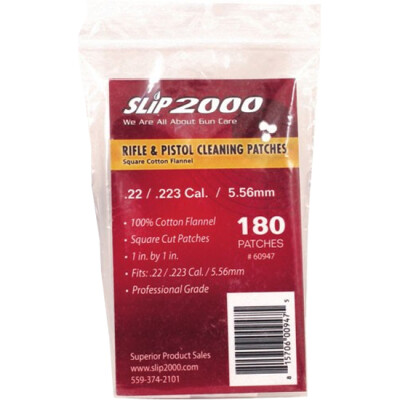 Slip 2000 Rifle and Pistol Cleaning Patches 1" Square .22/.223 Cotton Flannel 180/Bag