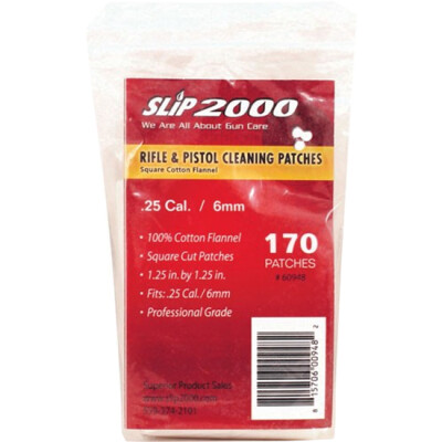 Slip 2000 Gun Cleaning Patches .25 Caliber and 6mm 1.25" Square Cotton Flannel 170 Count