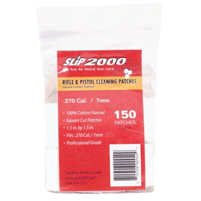 Slip 2000 Rifle and Pistol Cleaning Patches 1.5" Square .270/7mm Cotton Flannel 150/Bag