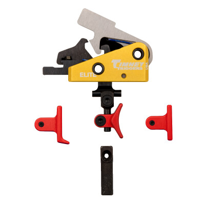 Timney Triggers Calvin Elite Custom AR Drop In Trigger Multi Red Trigger Shoe 1.5LB Pull Aluminum Housing Yellow