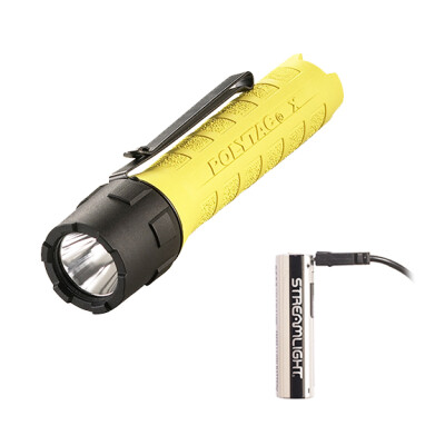 Streamlight PolyTac X USB 600 Lumen Tactical White LED Flashlight Multi-Fuel Compatible Ten-Tap Programming Removable Pocket Clip Nylon Polymer Housing Yellow Finish