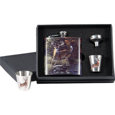 River's Edge Products Deer Flask Gift Set With Two Shot Glasses 988