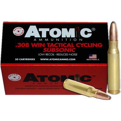 Atomic Tactical Cycling .308 Win Sub-Sonic Ammunition 50 Rounds 260 Grain SPRN 1050fps