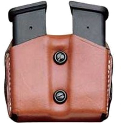 DeSantis Double Mag Pouch for Glock 43 Single Stack Sub Compact OWB Magazine Holster Ambidextrous Vertical or Horizontal Leather Tan