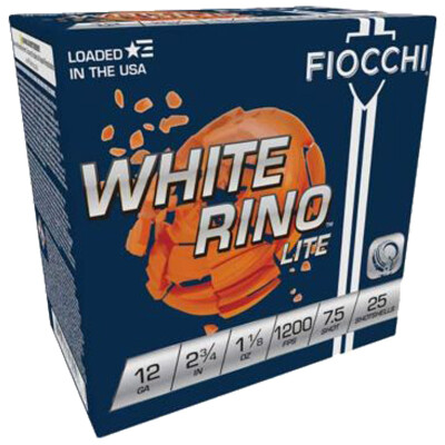 Fiocchi White Rino Lite 12 Gauge Shotshell 2-3/4" #7.5 Lead 1-1/8 oz 250 Round Case