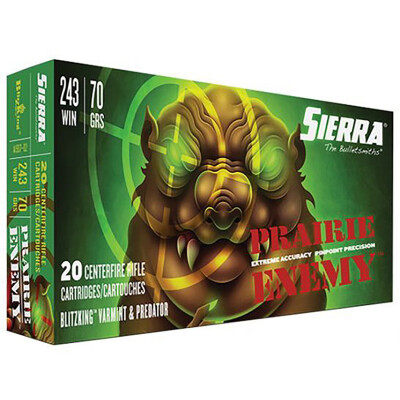 Sierra Prairie Enemy .243 Winchester Ammunition 20 Rounds 70 Grain Tipped BlitzKing 3450 fps