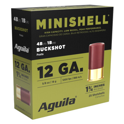 Aguila 12 Gauge Minishell Shotshell 1-3/4" Buckshot #4B/#1B Lead 5/8 oz 25 Rounds