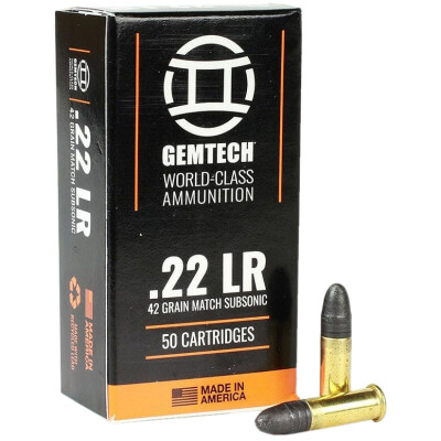 Gemtech Subsonic .22 LR Ammunition 50 Rounds 42 Grain Lead Round Nose 1020fps