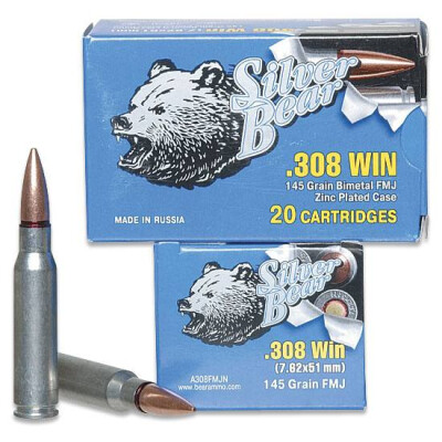 Silver Bear .308 Winchester Ammunition 20 Rounds, FMJ, 145 Grains