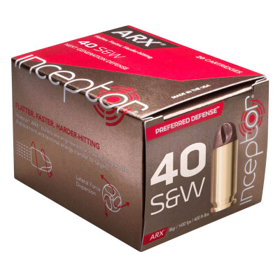 Inceptor Preferred Defense .40 Smith & Wesson Ammunition 20 Rounds 88 Grain ARX Lead Free Injection Molded Copper-Polymer Projectile 1430fps