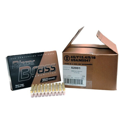 CCI Blazer Brass 9mm Luger Ammunition 1050 Rounds 115 Grain Full Metal Jacket Round Nose 1145fps