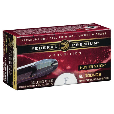 Federal Hunter Match .22 Long Rifle Ammunition 50 Rounds LRN 40 Grain