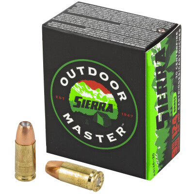 Sierra Outdoor Master 9mm Luger Ammunition 20 Rounds Sports Master JHP 124 Grain