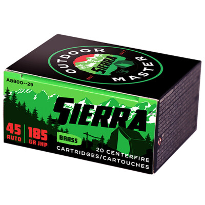 Sierra Outdoor Master 45 ACP Ammunition 20 Rounds 185 Grain Sports Master JHP Bullet 995 fps