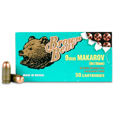 BrownBear 9x18 Makarov 94 Grain Bi-Metal FMJ 50 Round Box