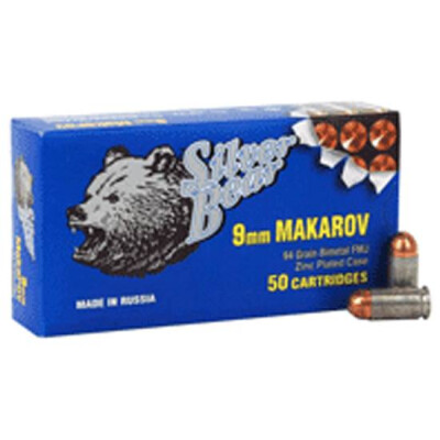Silver Bear 9x18 Makarov 94 Grain Bi-Metal FMJ 50 Round Box
