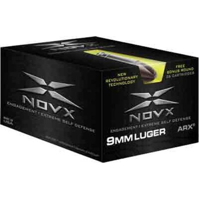 NovX Engagement 9mm Luger Ammunition 26 Rounds 65 Grain ARX Fluted Poly/Copper Bullet Steel Case 1,575fps