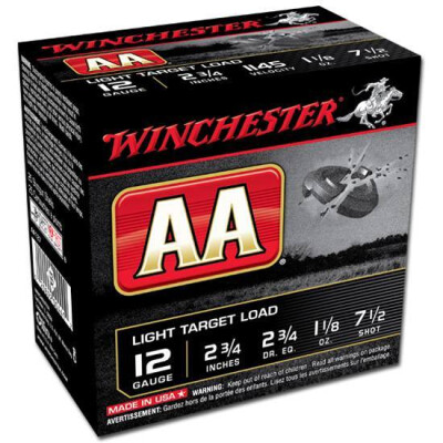 Winchester AA Target 12 Gauge Ammunition 2-3/4" #7.5 Lead Shot 1-1/8 oz 1145 fps
