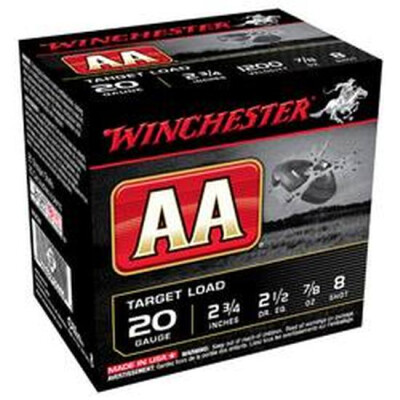 Winchester AA Target 20 Gauge Ammunition 250 Rounds 2.75" #8 Lead .875oz