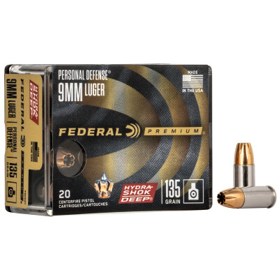 Federal Hydra-Shok Deep 9mm Luger Ammunition 20 Rounds 135 Grain Hydra-Shok JHP 1060fps