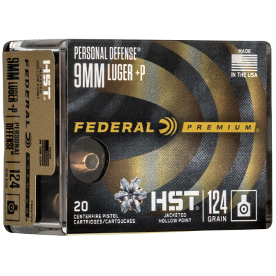 Federal Premium HST 9mm Luger +P Ammunition 20 Rounds JHP 124 Grain