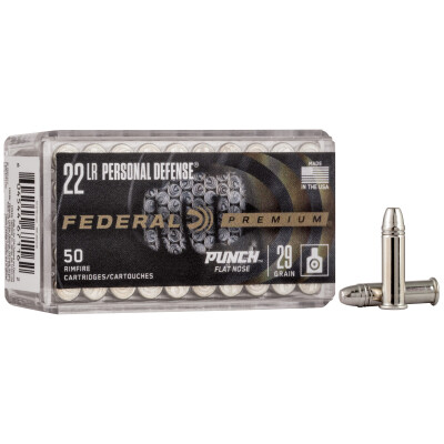 Federal Punch Defense .22 Long Rifle Ammunition 50 Rounds Plated FN 29 Grain