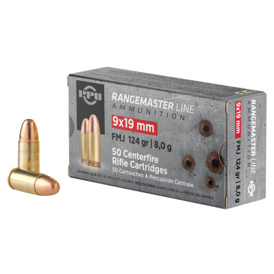 PPU Rangemaster 9mm Luger Ammo 124gr FMJ 50 Rounds