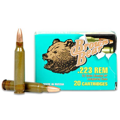 Brown Bear .223 Rem Ammunition, 20 Rounds, Bi-Metal JHP, 62 Grains