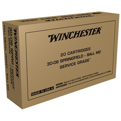 Winchester USA Service Grade .30-06 Springfield Ammunition 20 Round Box 150 Grain M2 Ball FMJ 2740fps