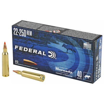 Federal Varmint and Predator .22-250 Remington Ammunition 20 Rounds 40 Grain Hornady V-Max 4200fps