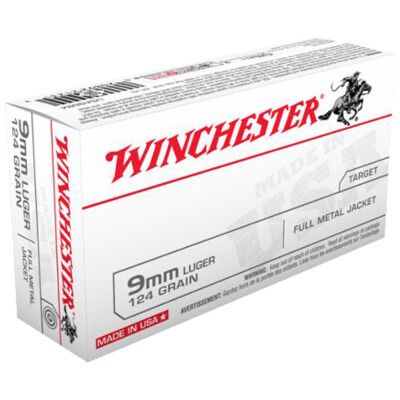 Winchester 9mm Luger 124 Grain FMJ Ammunition 50 Rounds