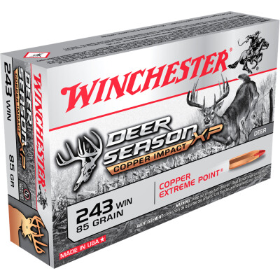 Winchester Deer Season XP Copper Impact .243 Win Ammunition 20 Rounds 85 Grain LF Solid Copper Poly Tip 3260fps