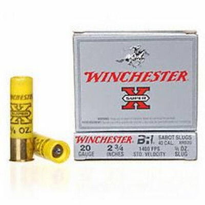 Ammo 20 Gauge Winchester Super-X 2-3/4" Sabot Slug 5/8 Ounce 5 Round Box 1400 fps AXRS20